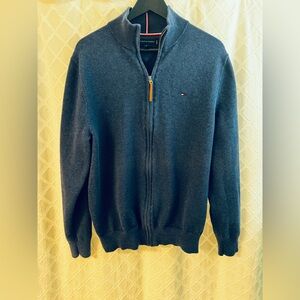 Tommy Hilfiger Men's Navy Zip-Up Sweater with Logo